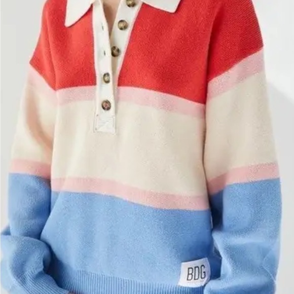 BDG Rena Colorblock Collared Rugby Polo Sweater sz S - Picture 1 of 5